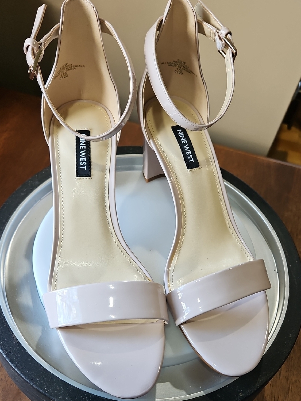 Nine West Blush Patent Ankle-Strap Block Heels